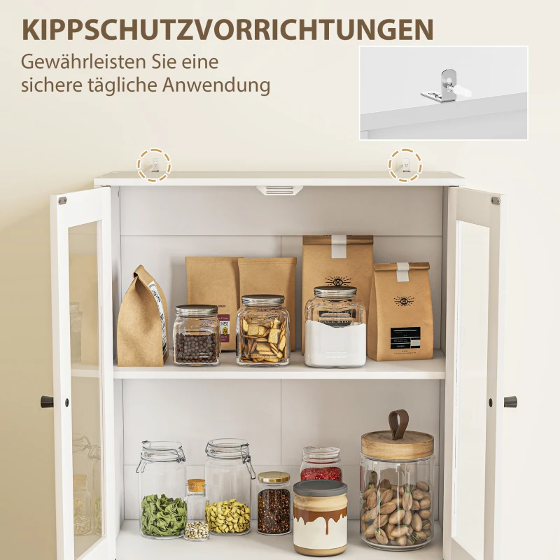 HOMCOM Küchenschrank mit Schubladen und Glastüren, Melamin-Oberfläche, Weiß(m-6)