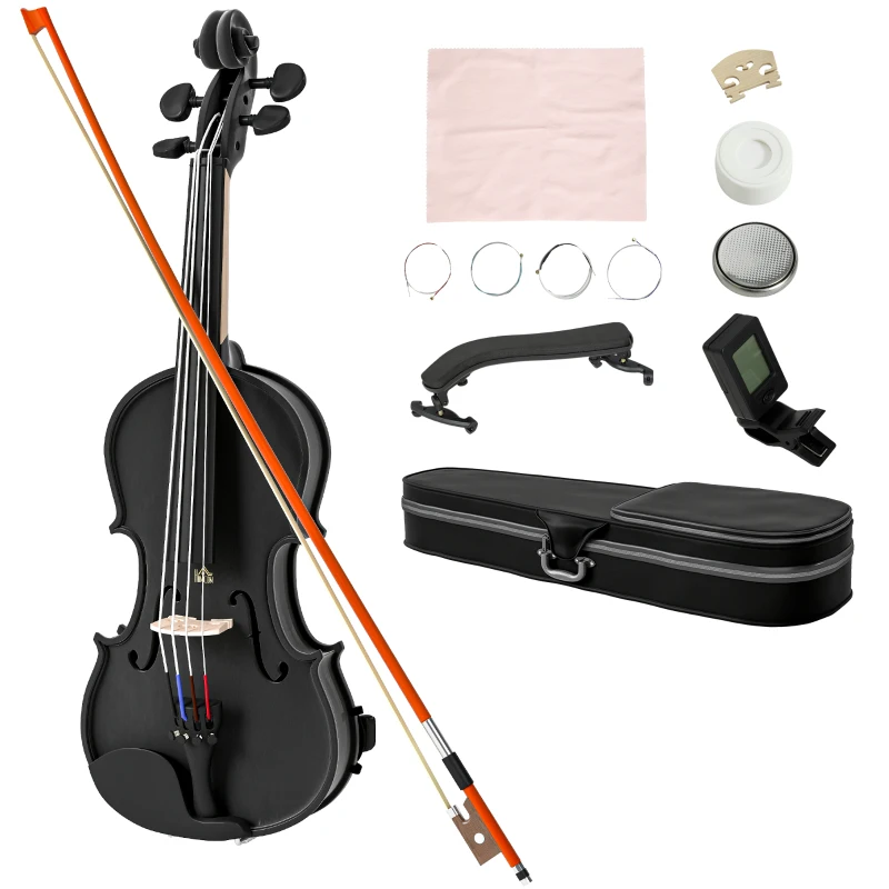 HOMCOM Violon 4/4 en bois d'épicéa et érable avec housse, archet, repose-épaules et colophane, Noir