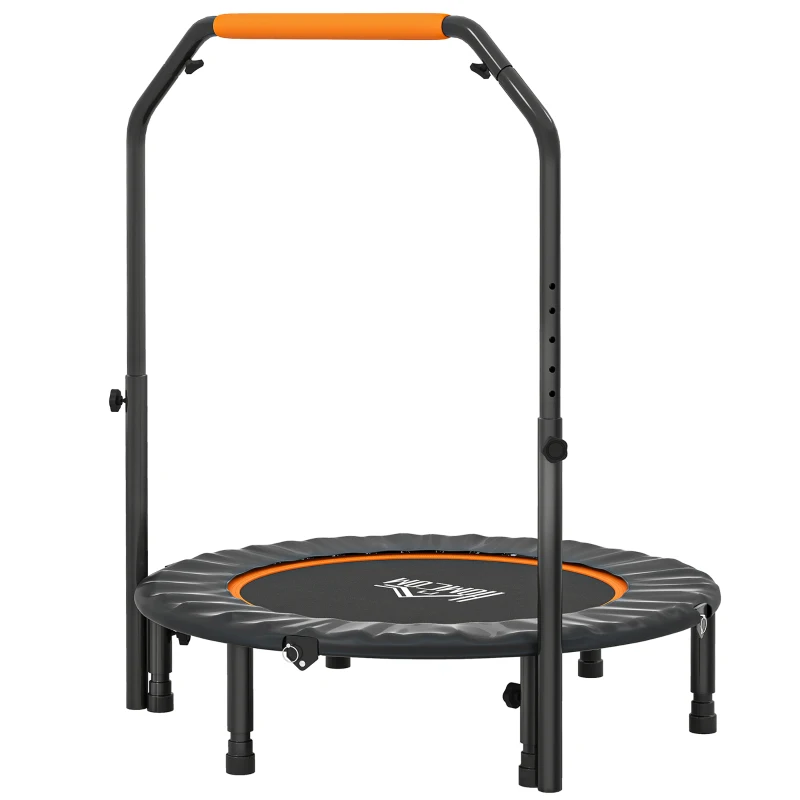 HOMCOM Trampoline de fitness gymnastique avec poignée réglable, pliable, 6 pieds, 28 ressorts Ø 102 cm, noir orange
