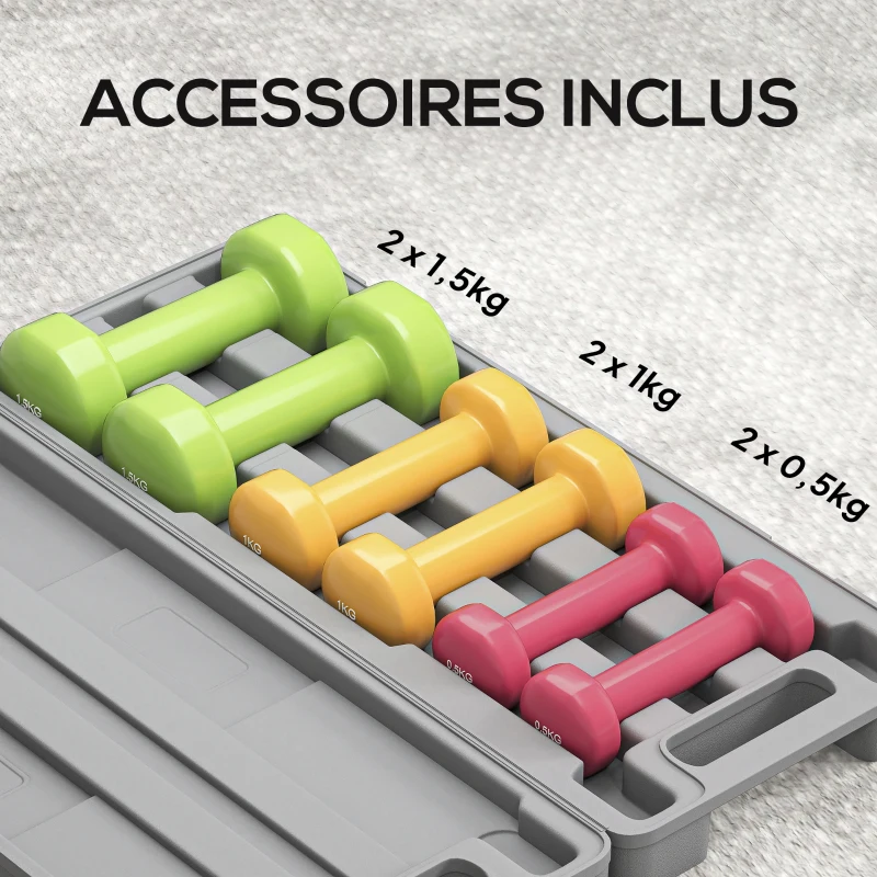 HOMCOM Ensemble d'haltères courtes multicolores total 6 kg avec mallette 6 haltères 0,5kg, 1kg, 1,5kg acier et revêtement PU rouge jaune et vert