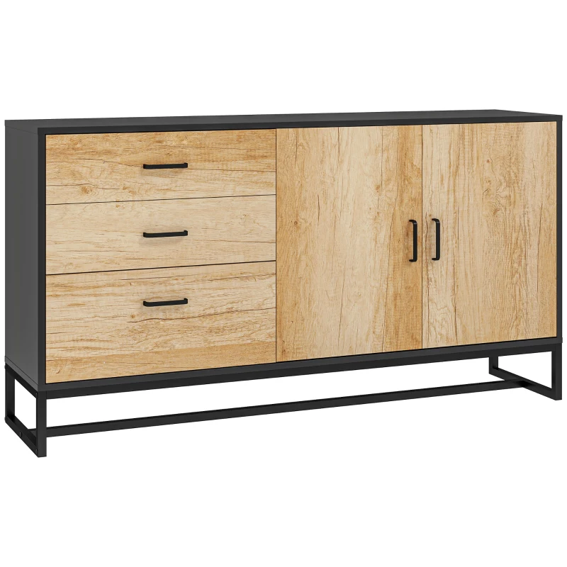 HOMCOM Credenza Moderna con 3 Cassetti e un Armadietto Cucina 2 Ante Soft-Close con Ripiano Regolabile