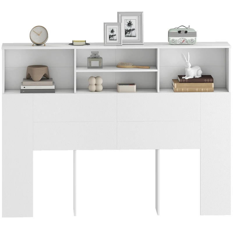 HOMCOM Tête de lit sur pied avec rangements, accessoire de lit 4 compartiments ouverts, 140 x 19 x 103,5 cm, blanc