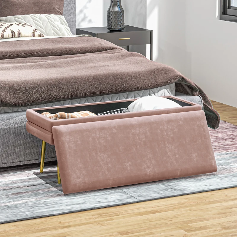 HOMCOM Sitzbank Polsterbank, mit Stauraum, Stahl, 100 x 37,5 x 42 cm, Rosa(m-8)