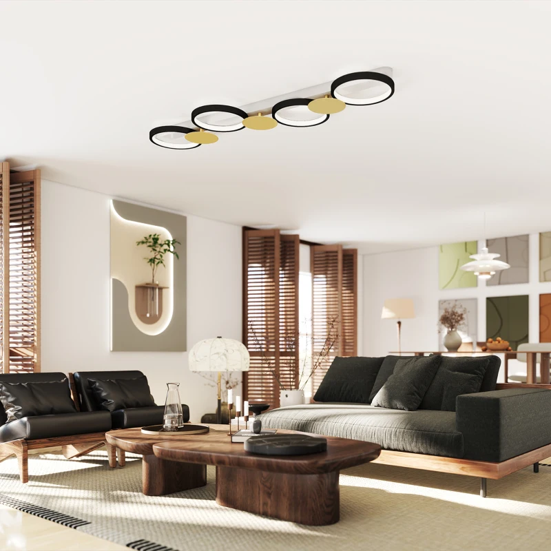 HOMCOM Candeeiro de Teto Regulável com 4 Focos Controlo Remoto Modos de Cena 1500 lm 38 W 3000 K-6500 K 100x31x7 cm Preto e Dourado