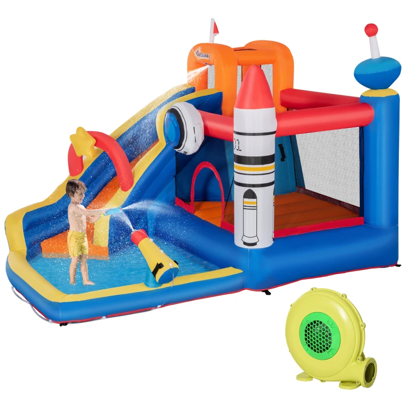 Outsunny Gioco Gonfiabile per Bambini 3-8 Anni a tema Spazio con Borsa, 11 Paletti e Toppe Inclusi, 340x270x227 cm