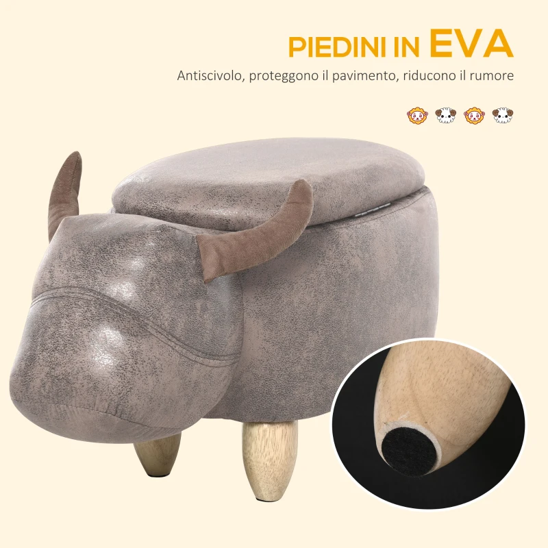 HOMCOM Pouf Contenitore a Forma di Bufalo, Pouf Moderno da Salotto, Sgabello Poggiapiedi, Struttura in Legno, Seduta Imbottita, 62x35x36cm, Marrone