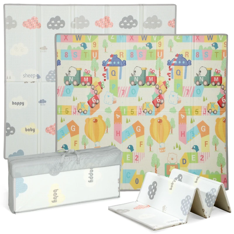 AIYAPLAY Faltbare, wendbare Baby-Spielmatte, dicke Schaumstoff-Bodenmatte, 194 x 176,5 x 1,5 cm, mehrfarbig