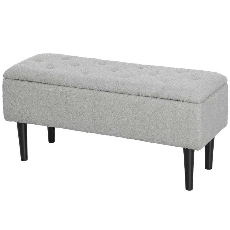 HOMCOM Banco de Armazenamento em Borrego Capacidade 47L Tampa Abatível e Pés de Madeira de Borracha Carga 120 kg 95x38x45 cm Cinza