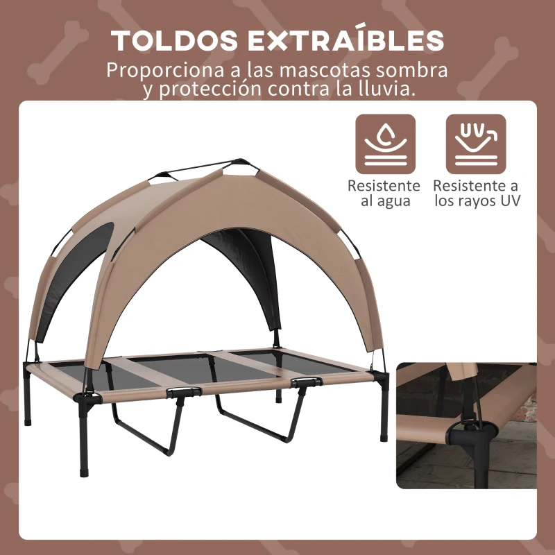 PawHut Cama para Perros Elevada con Toldo Marco de Acero y Bolsa de Transporte para Interior y Exterior 106x76x94 cm Café