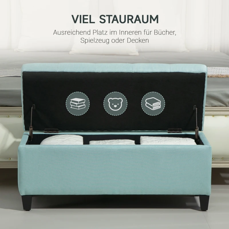 HOMCOM Sitzbank, Polsterbank mit Stauraum, leinenartiges Polyester, Kautschukholz, 100 x 40 x 44 cm, Grün