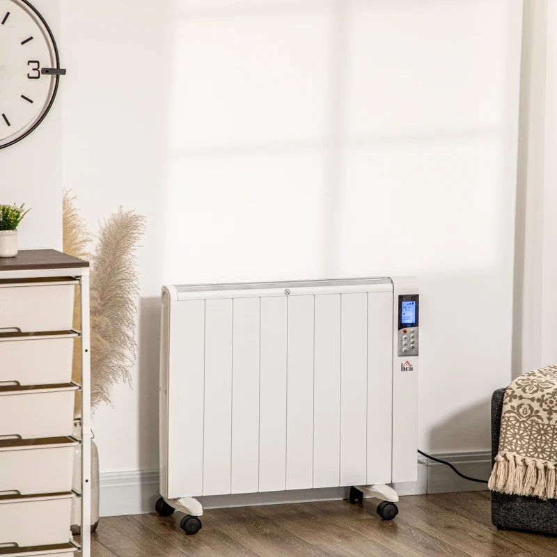 HOMCOM elektrische verwarming met wielen, 9 voorgeïnstalleerde modi, wandmontage mogelijk, 5-35° C, wit, 75 x 7,5 x 58,5 cm(m-11)