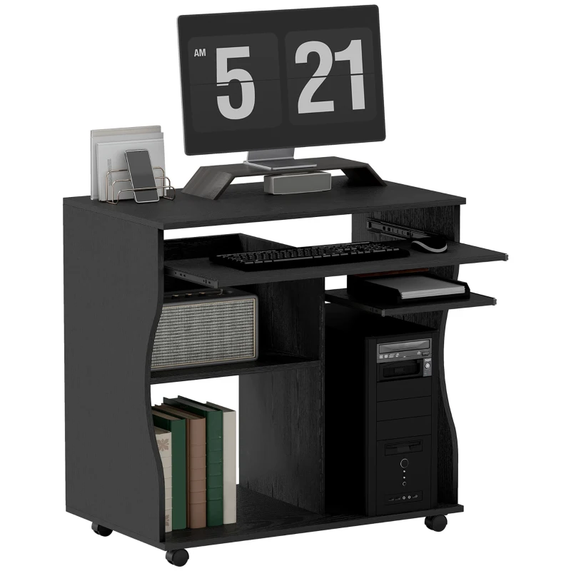 HOMCOM Multi-Storage Compact Work Desk, with Wheels - Black