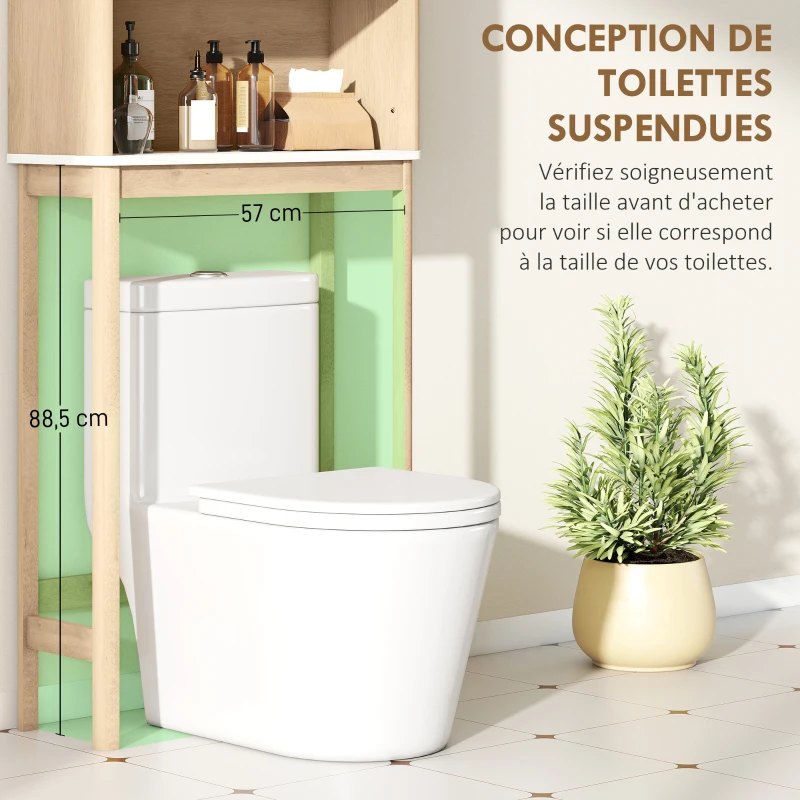HOMCOM Meuble WC dessus de toilette meuble toilettes WC rangement avec placard à double porte étagères 66 x 25 x 168 cm, chêne(m-4)