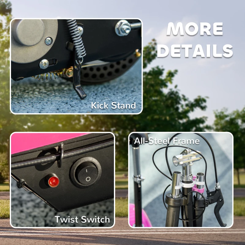 HOMCOM Steel Ride on Powered Scooter, Folding E-Scooter with Warning Bell, 15km/h Maximum Speed, for 4-14 Years Old, Pink