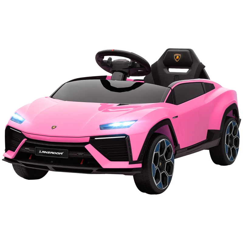 AIYAPLAY Kinder-Elektroauto ab 3 Jahren mit Lamborghini-Lizenz 12V Batterie 2,4G Fernbedienung Doppelantrieb Rosa