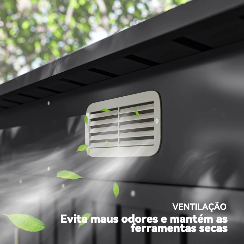 Outsunny Abrigo de Jardim 2,7m² 249x121x183 cm Abrigo de Exterior com Porta Dupla 2 Ventilaç4oes e Trava Abrigo para Pátio Cinza