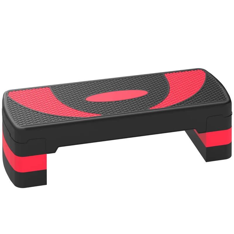 HOMCOM Step de Aeróbic para Fitness Antideslizante con Altura Regulable 3 Niveles 10/15/20 cm Carga 150 kg 80x31x20 cm Rojo