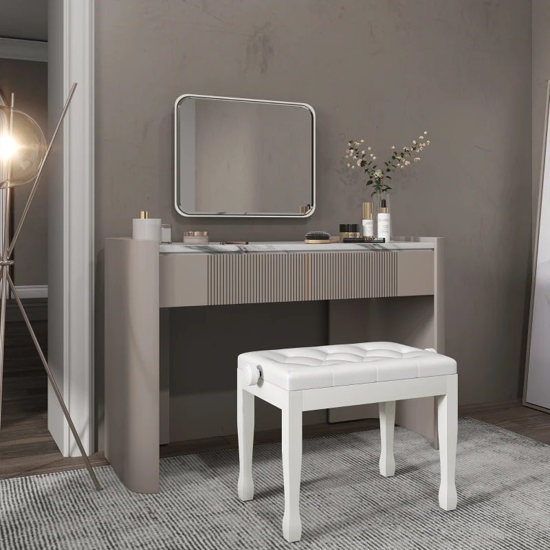 HOMCOM Panca per pianoforte, regolabile in altezza in legno massello, seduta imbottita, 64 x 35 x 45-55 cm, Bianco