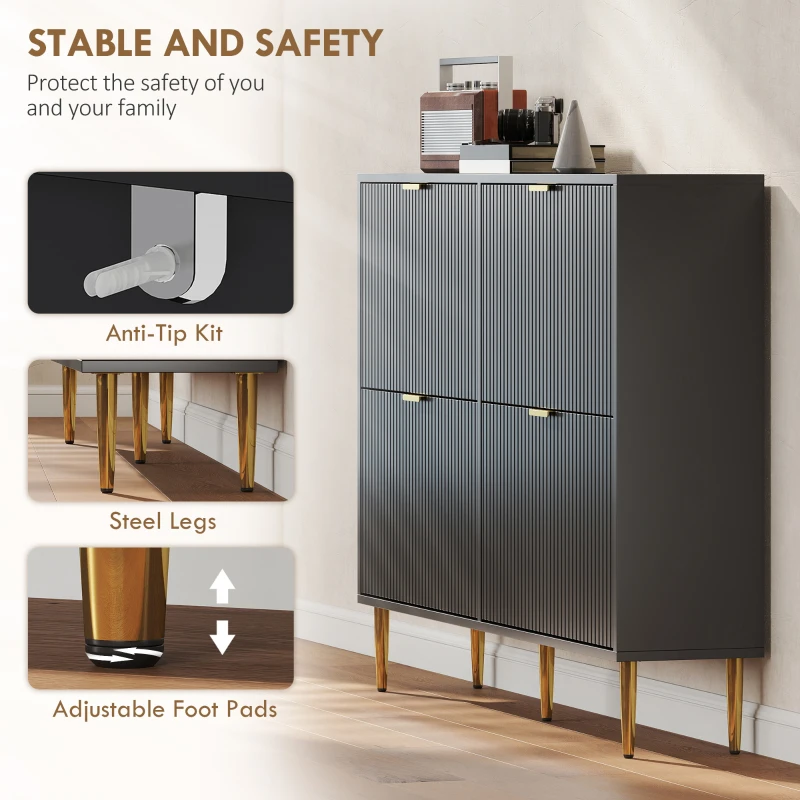 HOMCOM Narrow Shoe Cabinet with 4 Flip Drawers - Black