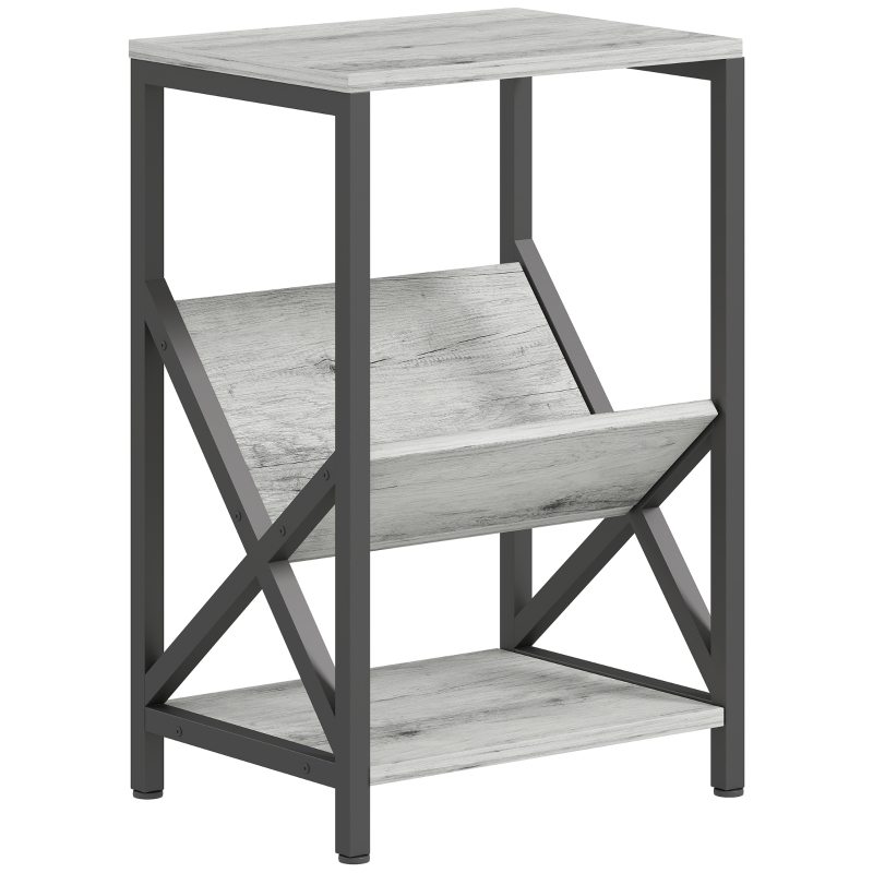 HOMCOM Schmaler Beistelltisch, Endtisch mit 3-stufigem Stauraum, V-förmiges Zeitungsfach, Stahlgestell, 40x30x61cm, dunkelgrau