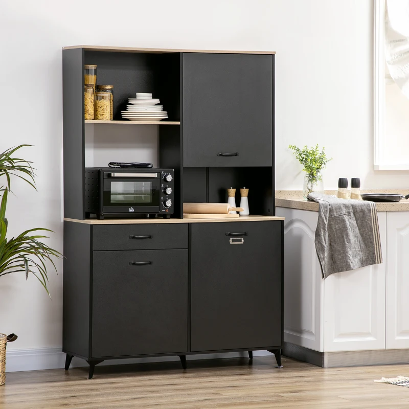 HOMCOM Credenza Cucina Alta con 3 porte e ripiano,cassetto, nicchia e ampio piano, Buffet industriale multi-stoccaggio in metallo, nero| Aosom Italy
