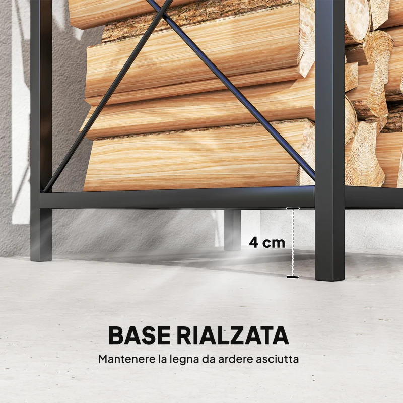 Outsunny Portalegna a 2 Livelli in Metallo con Base Rialzata, 34x30x80 cm, Nero