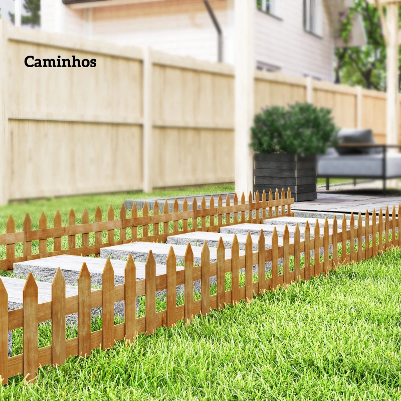 Outsunny Cercas de Madeira para Jardim com 12 Painéis 50x34 cm Cercas Decorativas para Exterior Fáceis de Instalar Madeira