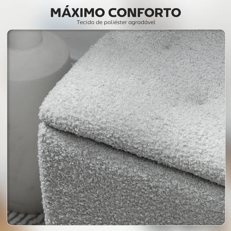 HOMCOM Banco de Armazenamento em Borrego Capacidade 47L Tampa Abatível e Pés de Madeira de Borracha Carga 120 kg 95x38x45 cm Cinza