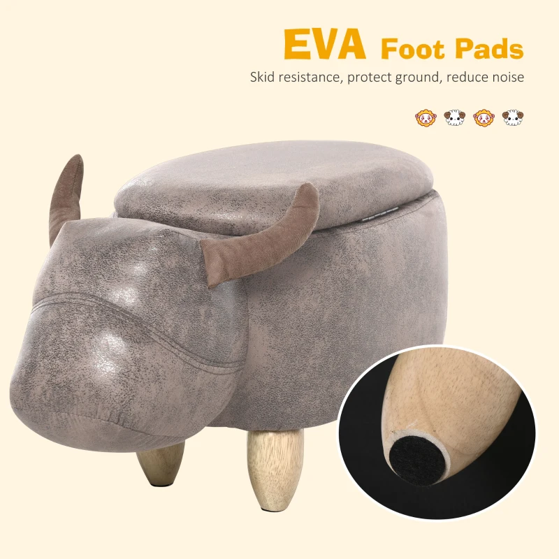 HOMCOM Animal footstool Buffalo Storage Stool Cute Decoration Wood Frame Legs w/Padding Lid Ottoman Furniture Brown