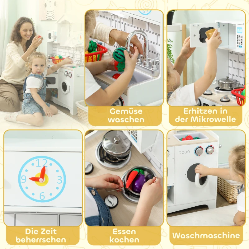 AIYAPLAY Kinderkeuken speelkeuken met oven wasbak geluidseffect en accessoires cadeau voor meisjes jongens 3-6 jaar wit