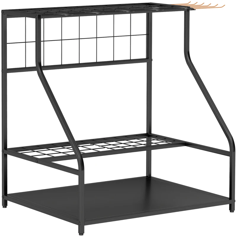 Outsunny Organizador de Ferramentas de Jardim de 3 Níveis para Garagem com Ganchos para Pás Ancinhos Vassouras 84x53x73 cm Preto