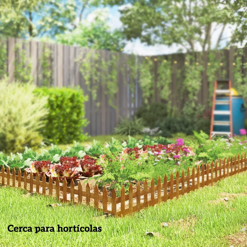Outsunny Cercas de Madeira para Jardim com 12 Painéis 50x34 cm Cercas Decorativas para Exterior Fáceis de Instalar Madeira