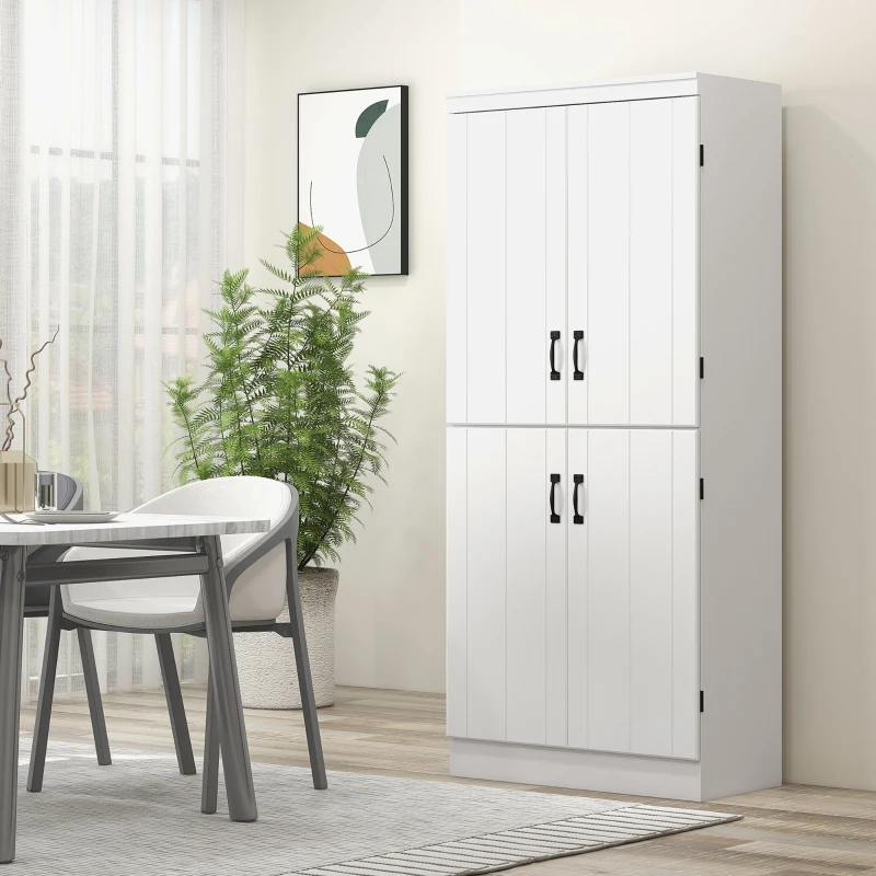 HOMCOM Credenza Cucina Alta con Armadietti e 4 porte 6 mensole di archiviazione, stile moderno, 76 x 40 x 177cm, bianco| Aosom Italy