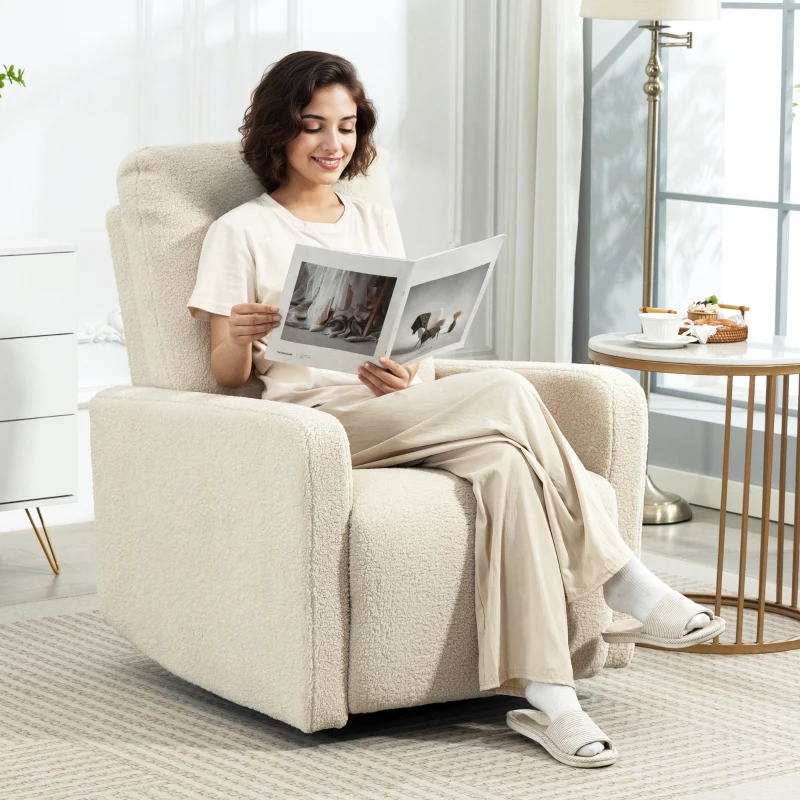 HOMCOM Relaxfauteuil, ontspanningsfauteuil met fleecebekleding, verstelbare rugleuning, gestoffeerde fauteuil, staal, Beige