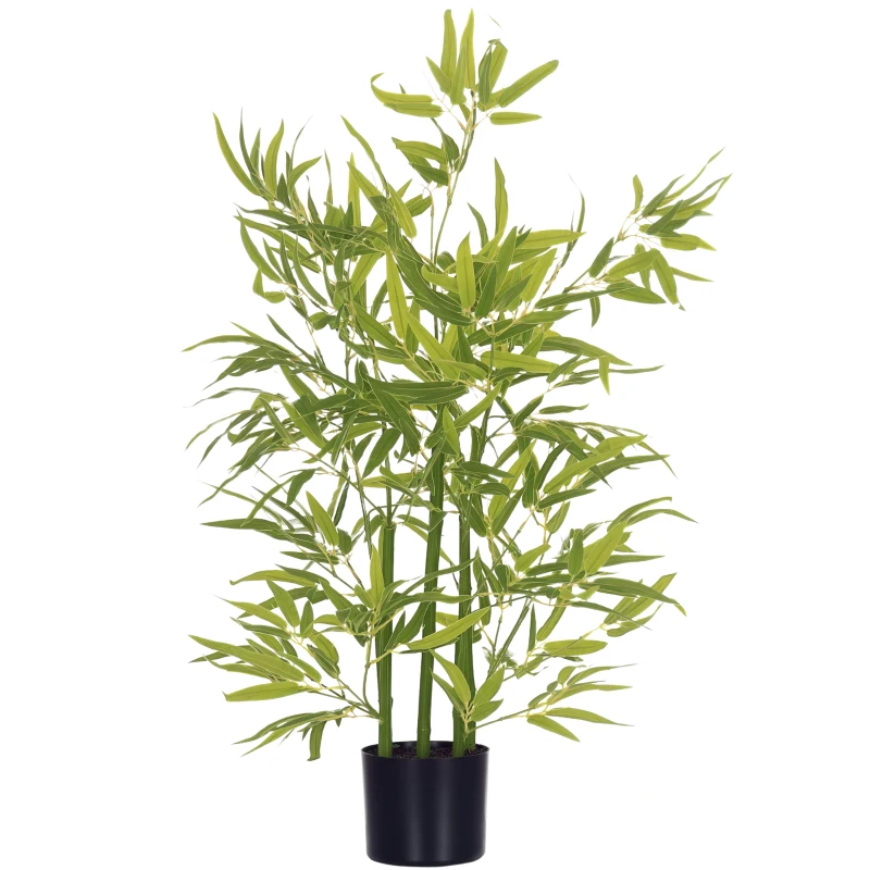 HOMCOM Plante de bambou artificielle H. 90 cm, 504 feuilles, en PEVA et PP, vert avec pot en ciment Ø15x12.5 cm