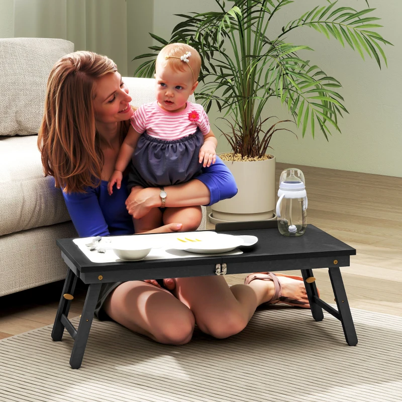 HOMCOM Tavolino da letto pieghevole e regolabile, in bambù con piano inclinabile 83,5x33x34cm Nero
