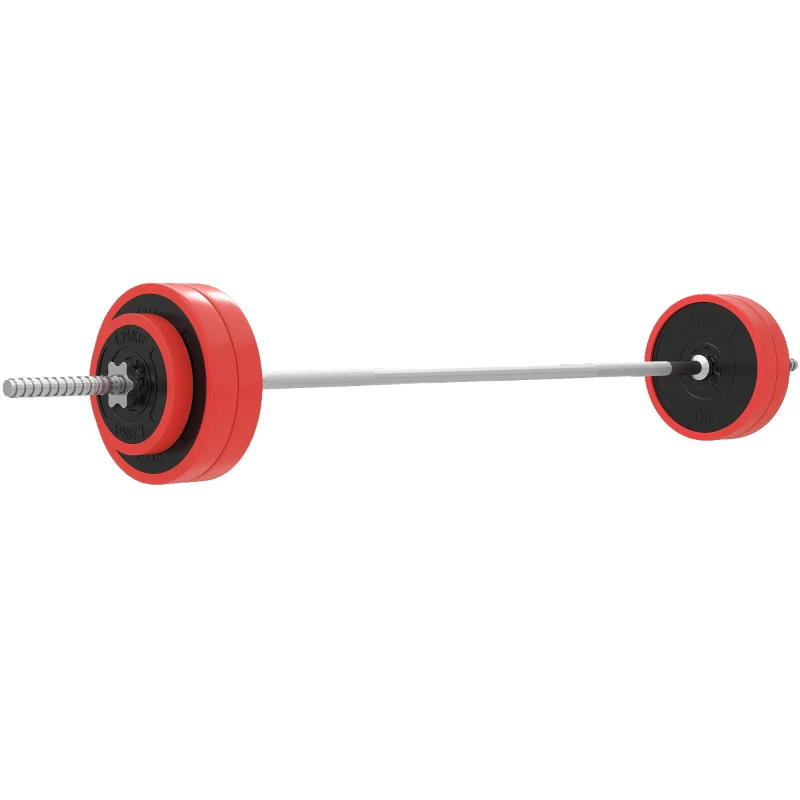 SPORTNOW Set de Musculación con 1 Barra y 6 Discos Barra de Pesas 30 kg con Mancuernas para Entrenamiento 170x26x26 cm Rojo