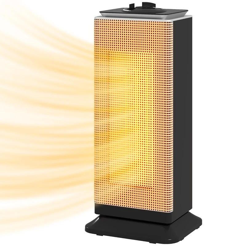 HOMCOM Aquecedor Elétrico Cerâmico 2000W PTC com 3 Modos Termostato Ajustável Oscilação de 55° para 15 m² 18x14x40,5 cm Preto