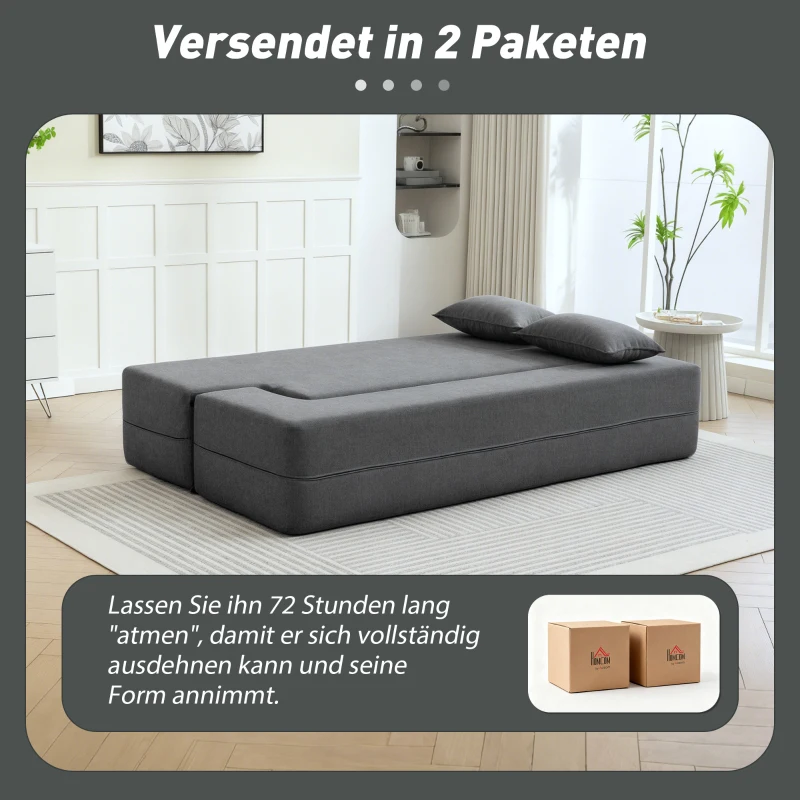 HOMCOM 2-zits slaapbank van schuim, slaapbank met brede armleuningen, 2 kussens, draagvermogen 360 kg, grijs(m-9)