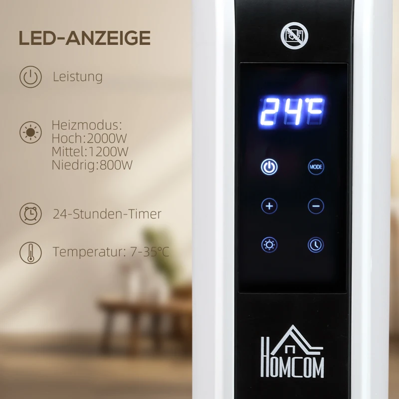 HOMCOM kachel luchtverhitter 2180 W elektrische kachel LED-licht met 3 niveaus warm 24-uurs timer kachel verwarming warmte staal kunststof wit 60 x 18.5 x 39.5 cm(m-5)