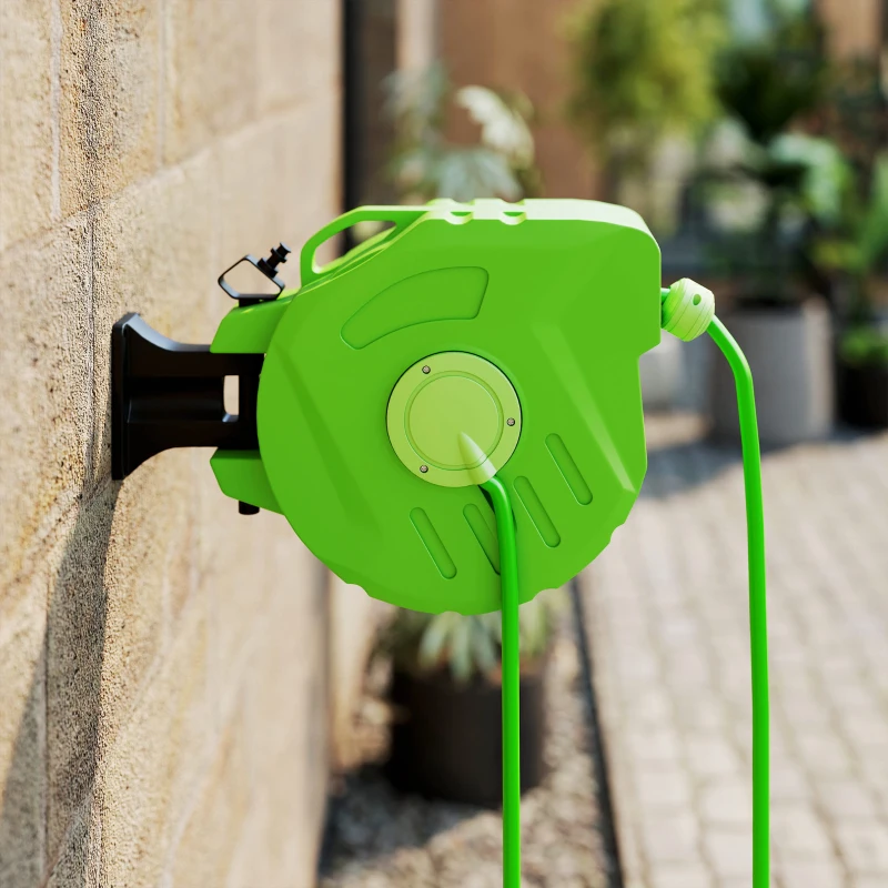 Outsunny slanghaspel automatisch 15 m slangoproller zwenkbaar perslucht tuin groen