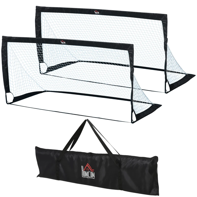 HOMCOM Voetbaldoelen Voetbalnet set van 2 minidoelen opvouwbaar staal zwart 186 x 90 x 89 cm