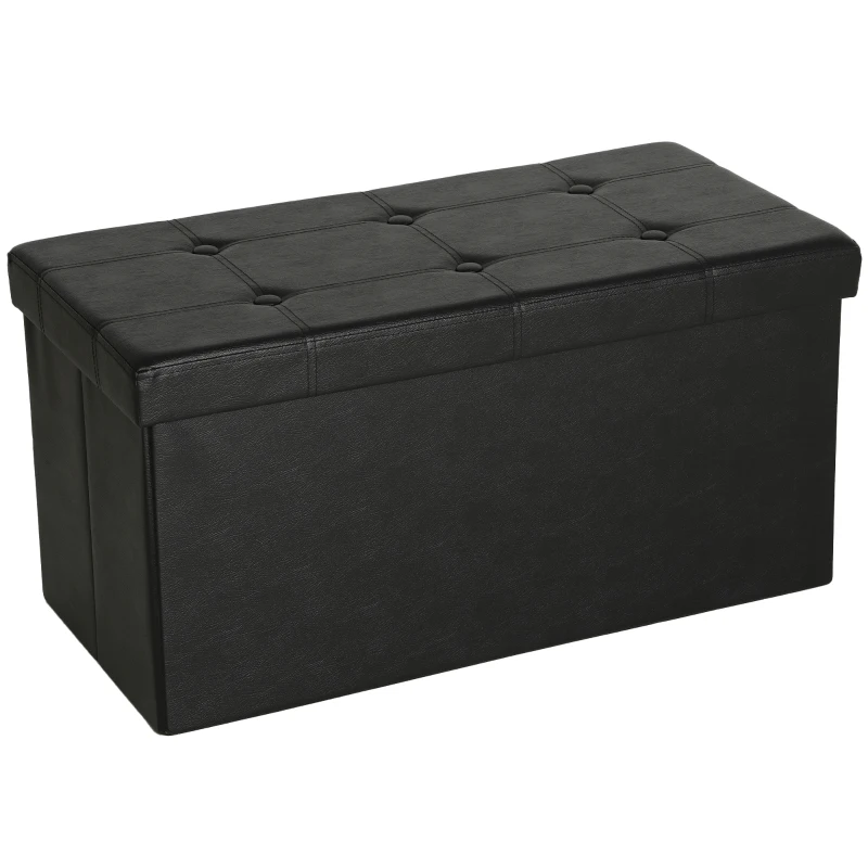 HOMCOM Storage Ottoman Bench, 89L PU Leather Folding Foot Rest Stool, End of Bed Bench, Easy Assembly, for Living Room, Bedroom, Entryway, Black