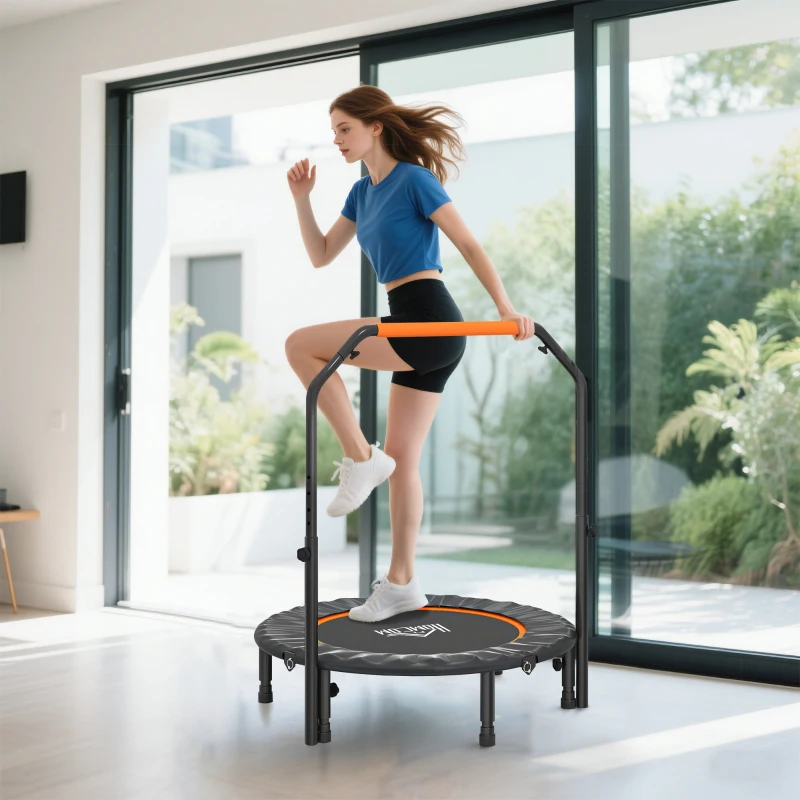 HOMCOM Fitness Trampoline, Opvouwbaar, Verstelbaar Handvat, Ø102 x 123H cm, tot 100 kg, Zwart