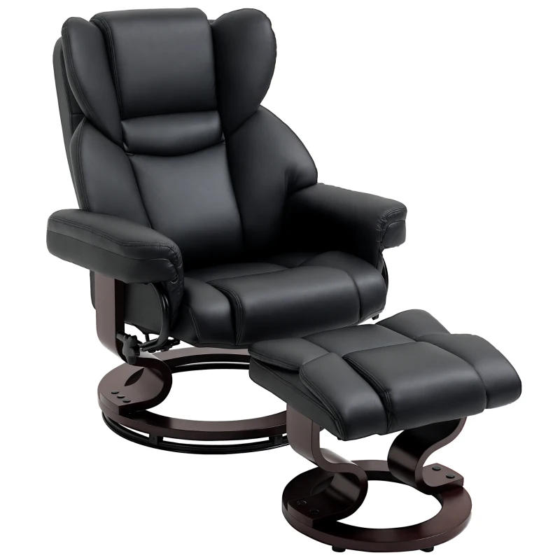HOMCOM PU Leather Padded Manual Reclining Armchair with Footstool Black