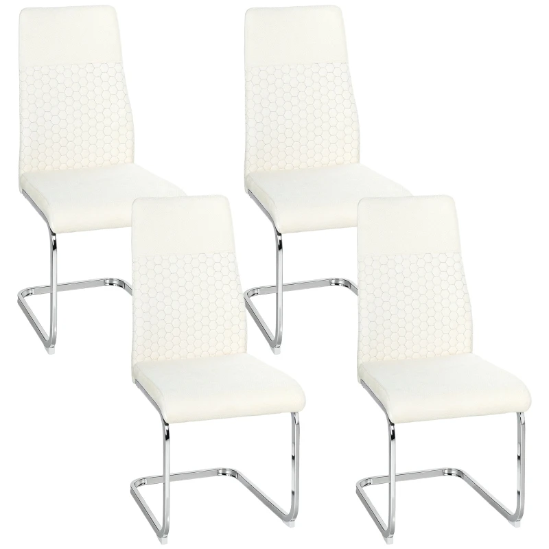 HOMCOM Conjunto de 4 Cadeiras de Sala de Jantar com Assento Acolchoado e Pés de Metal Cadeiras Cantilever Modernas 45x61x98 cm Creme