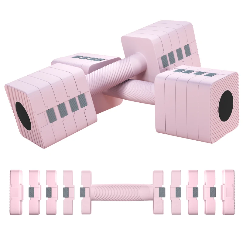 SPORTNOW Set 2 quadratische rutschfeste Hanteln 5 kg mit abnehmbaren Scheiben, aus Stahl und ABS, 32x9x9 cm, Rosa