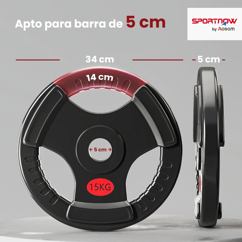 SPORTNOW Discos Pesas Olímpicos Agujero Ø50 mm 2x15 kg con Anillo Interior de Acero Triple Agarre para Mancuernas y Barras Negro