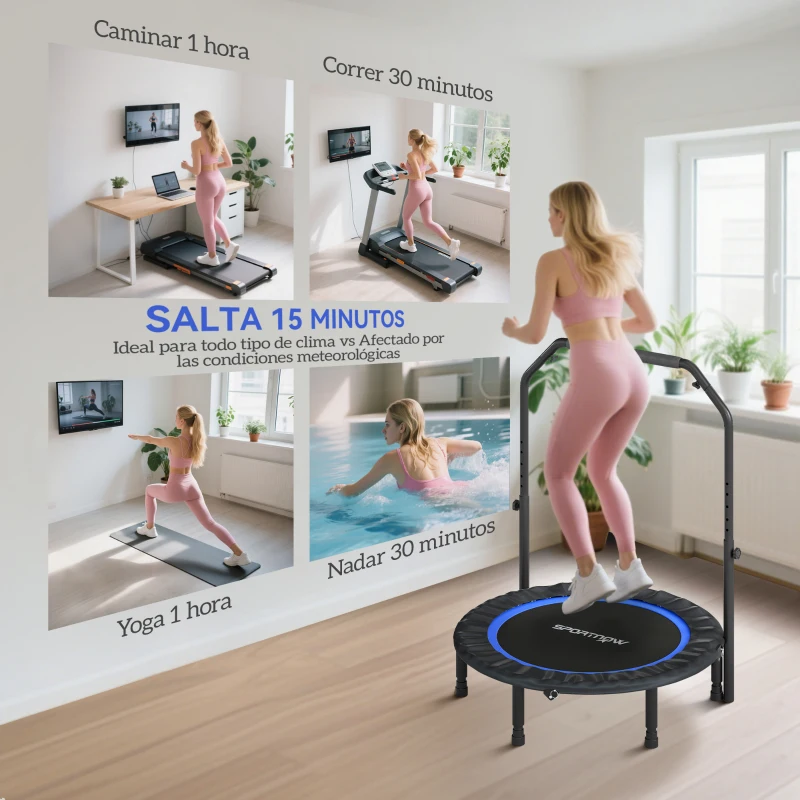 SPORTNOW Cama Elástica Plegable Ø102 cm con Mango Ajustable Marco de Acero para Entrenamiento Piernas Cuerpo Azul y Negro