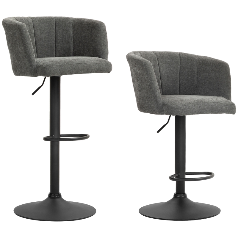 HOMCOM set van 2 barkrukken, barstoelen, draaistoelen met voetsteun, in hoogte verstelbare woonkamerstoelen met fluwelen look, voor bartafel, keuken, lichtgrijs, 46 x 55 x 102-123 cm